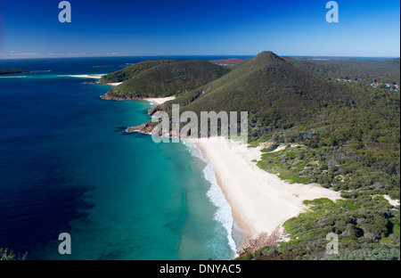 Zenith Beach, Wreck Beach, Box Beach and Fingal Spit from Tomaree Head lookout Port Stephens New South Wales NSW Australia Stock Photo