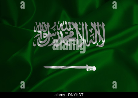 Saudi Arabia flag on satin texture. Stock Photo