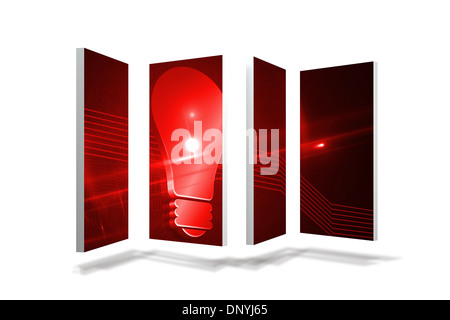 Red light bulb graphic on abstract screen Stock Photo