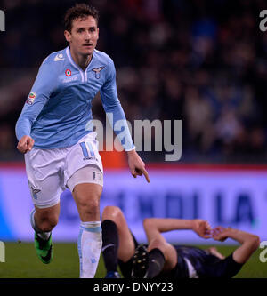 Rome, Italy. 6th Jan, 2014. Miroslav Klose of Lazio celebrates during the Italian Serie A soccer match against Inter Milan in Rome, Italy, Jan 6, 2014. Lazio won 1-0. Credit:  Alberto Lingria/Xinhua/Alamy Live News Stock Photo