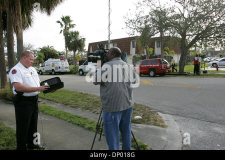 Feb 23, 2006; Greenacres, FL, USA; At The Pines development near Jared McGuire's home,   Lt. Michael Porath of Greenacres Public Safety Dept, briefs the media about Jared J. McGuire, missing since Thursday afternoon. He was last seen near the intersection of Jog Road and Forest Hill Boulevard. A witness reported seeing the boy being forced into a dirty white van last seen heading w Stock Photo