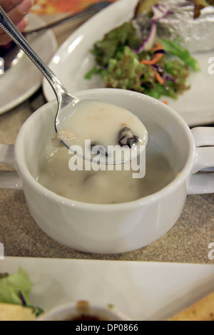 Mushroom cream soup with raisin. Stock Photo