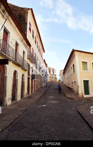 Traditional colonial Brazilian village architecture narrow street Sao Luis Maranhao Nordeste Brazil Stock Photo