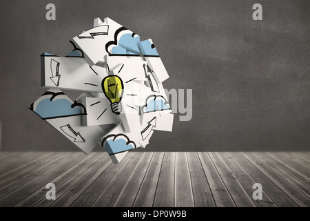 Light bulb graphic on abstract screen in room Stock Photo