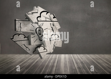 Light bulb graphic on abstract screen in room Stock Photo
