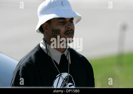 Apr 19, 2006; Detroit, MI, USA;  PIERRE JOHNSON stands in front of Fellowship Chapel in Detroit. The funeral for the rapper 'Proof', whose real name is Deshaun Holton at the Fellowship Chapel in Detroit, Michigan on Wednesday, April 19, 2006  The casket carrying the body of rapper Proof is make of solid bronze and plated in 24k gold and cost $48,000 USD. 'Proof' was killed at the C Stock Photo