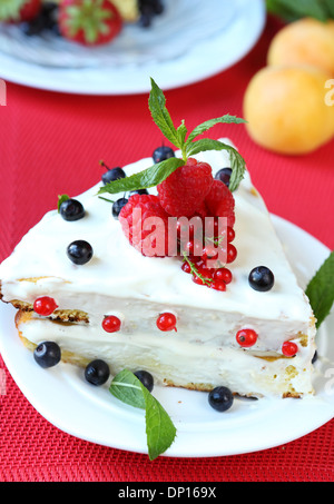 cake with summer berries, food closeup Stock Photo