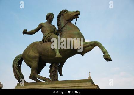 Equestrian statue at Piazza Castello in front of Palazzo Reale the royal palace central Turin Piedmont region Italy Europe Stock Photo