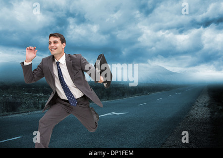 Composite image of cheerful businessman in a hury Stock Photo