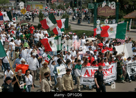 May 01, 2006; San Diego, CA, USA; Those participating in the Bi-National Great American Boycott of 2006 walk along San Ysidro Blvd. during their march that began at Larson Field. Over 1,000 marchers participated, as was part of the effort to call attention to the immigrant rights issue. The boycott organizers asked that people not go to work or do commerce today. There are an estim Stock Photo