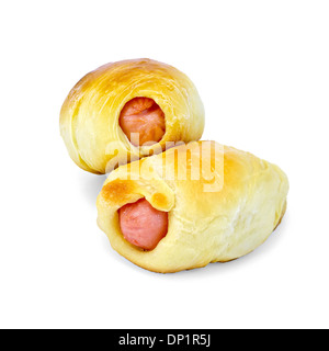 Two sausage rolls isolated on white background Stock Photo