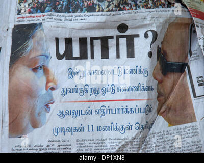 May 11, 2006; Chennai, Tamil Nadu, INDIA; Chief Minister 'Iron Lady' Jayalalithaa (AIADMK) and (DMK) President Karunanidhi face off to decide who will be the next Chief Minister. Mandatory Credit: Photo by Daniel Wilkinson/ZUMA Press. (©) Copyright 2006 by Daniel Wilkinson Stock Photo