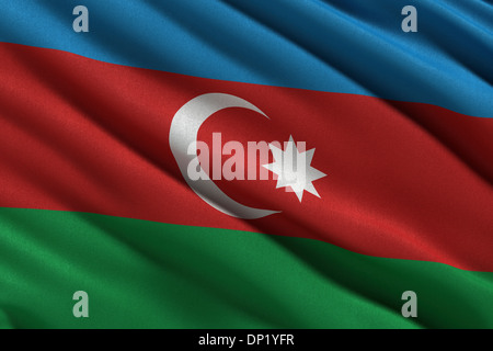 Flag of Azerbaijan waving in the wind Stock Photo