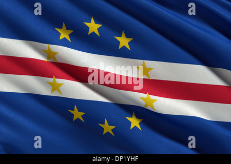 Flag of Cape Verde or the Republic of Cabo Verde waving in the wind Stock Photo