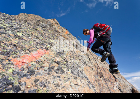 Safety, security and mountain climbing rope knot for helping on outdoor or  outside strong rock challenge fall risk danger. Fitness, exercise and train  Stock Photo - Alamy