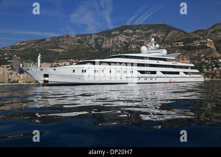 Motor yacht, Indian Empress, built by Oceanco, at anchor, Monaco Stock Photo