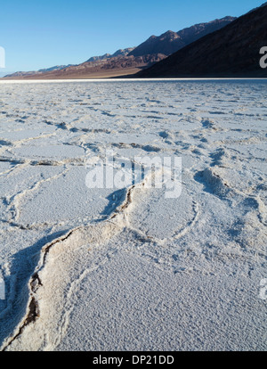 Salt crusts at the Badwater Basin, salt flats in the Death Valley, lowest point in North America, Death Valley National Park Stock Photo