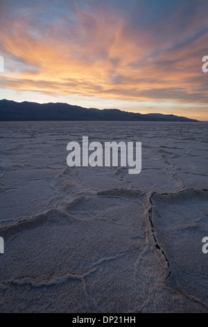 Salt crusts at the Badwater Basin salt flats in the Death Valley which ...