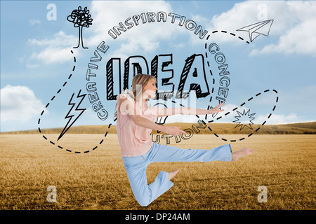 Composite image of woman doing dance pose Stock Photo