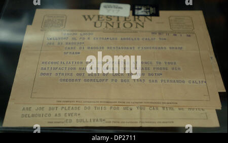 May 19, 2006; Manhattan, NY, USA; Telegram with relation to Marilyn Monroe sent to Joe DiMaggio circa 1954. Joe DiMaggio Collection public auction presented by Hunt Auctions Inc. at the Marriott Marquis hotel in Times Square.  Mandatory Credit: Photo by Bryan Smith/ZUMA Press. (©) Copyright 2006 by Bryan Smith Stock Photo