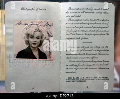 May 19, 2006; Manhattan, NY, USA; 1954 Marilyn Monroe United States Passport, estimated to sell for U.S. $30,000-$40,000. Joe DiMaggio Collection public auction presented by Hunt Auctions Inc. at the Marriott Marquis hotel in Times Square.  Mandatory Credit: Photo by Bryan Smith/ZUMA Press. (©) Copyright 2006 by Bryan Smith Stock Photo