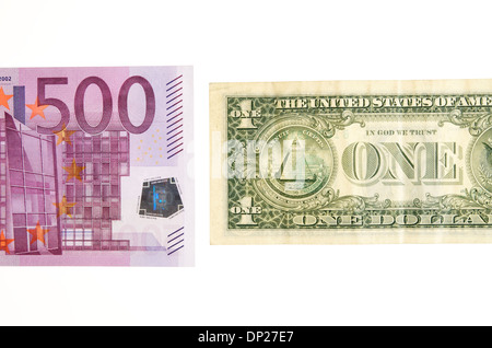 1 Dollar Bill Versus A Lot Of 500 Euro Money Banknotes Stock Photo -  Download Image Now - iStock