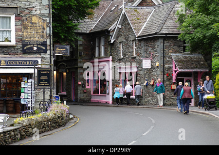 Shops on Stock Lane in the village of Grasmere, the Lake District, Cumbria, England, UK Stock Photo