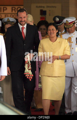 Jun 11, 2006; Bangkok, THAILAND; HRH Crown Prince Haakon of Norway  is greeted by Her Royal Highness Princess Sirindorn of Thailand as he arrives at Bangkok Military Airport to join the King of Thailand's 60th Anniversary celebrations. Royal guests from 25 nations are expected to arrive in Bangkok for His Majesty King Bumibol Adulyadej's 60th Anniversary on the Throne celebrations. Stock Photo