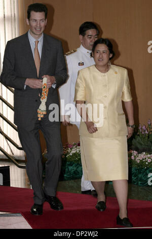 Jun 11, 2006; Bangkok, THAILAND; His Serene Highness Hereditary Prince Alois of Liechtenstein  is greeted by Her Royal Highness Princess Sirindorn of Thailand as he arrives at Bangkok Military Airport to join the King of Thailand's 60th Anniversary celebrations. Royal guests from 25 nations are expected to arrive in Bangkok for His Majesty King Bumibol Adulyadej's 60th Anniversary  Stock Photo