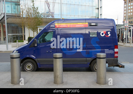 G4S security vans parked outside Waterloo Station in London. Stock Photo