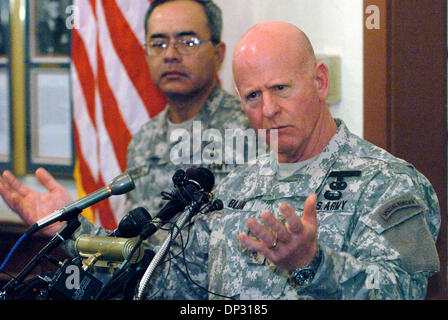 Jun 15, 2006; Austin, TX, USA; Lt. Gen. H Steven Blum, National Guard Bureau Chief, makes a point during a news conference at Camp Mabry in Austin Thursday, June 15, 2006.   Listening is Maj. Gen. Charles Rodriguez who is Adjutant General of Texas Military Forces.  Mandatory Credit: Photo by Tom Reel/San Antonio Express-News/ZUMA Press. (©) Copyright 2006 by San Antonio Express-New Stock Photo