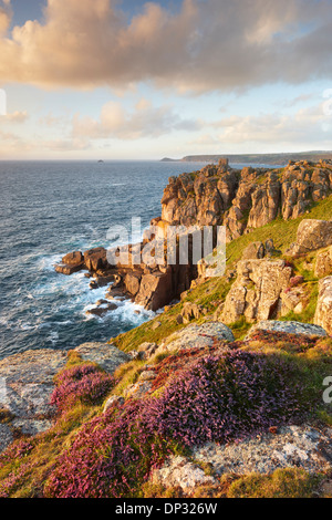 View from the clifftop close to Land's End with Cape Cornwall across the bay in the distance Stock Photo