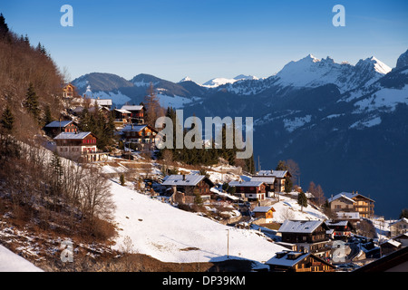 Swiss alps, Torgon Village in the canton of Valais, part of les Portes du Soleil skiing area, Switzerland Europe Stock Photo