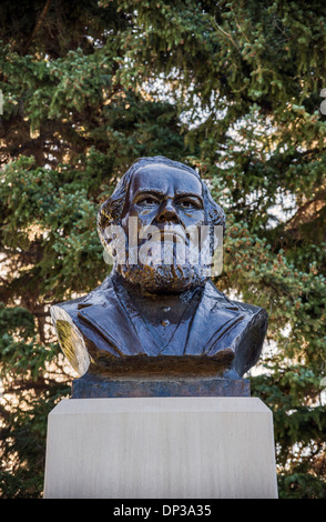 Charles Coulson Rich bust at Mormon Tabernacle in Paris, Oregon Trail Bear Lake Scenic Byway, Idaho, USA Stock Photo