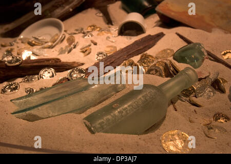 Jun 26, 2006; New Orleans, LA, USA; Artifacts and replicas of coins on display in the Treasures of the Deep exhibit. Odyssey's Shipwreck and Treasure Adventure in New Orleans, LA lets you try your hand at using the latest technology to retrieve underwater treasures and showcases some of the discoveries from the SS Republic, a Civil War era sidewheel steamer that went down in a hurr Stock Photo