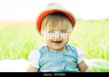 Portrait of Baby Girl Outdoors, Mannheim, Baden-Wurttemberg, Germany Stock Photo