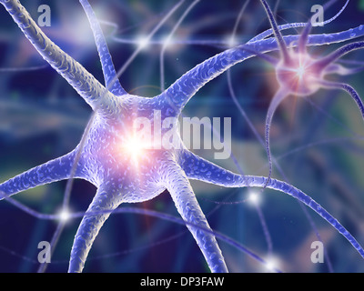 Nerve cells, computer artwork Stock Photo