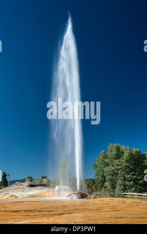 The Geyser, erupting every hour on the hour in Soda Springs, Oregon Trail Bear Lake Scenic Byway, Idaho, USA Stock Photo