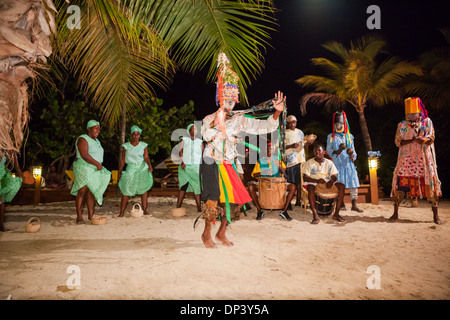 Garifuna perform traditional dance. Garifuna music and dance are an integral part of this culture. Stock Photo