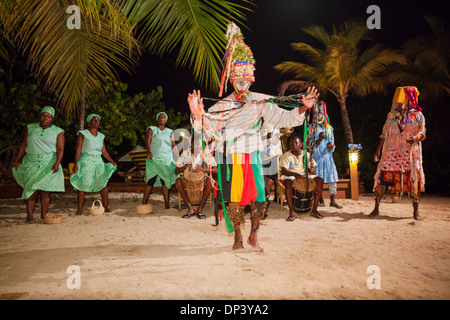 Garifuna perform traditional dance. Garifuna music and dance are an integral part of this culture. Stock Photo