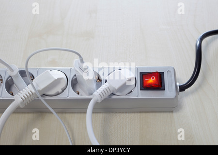 Close-up of electrical plugs and sockets, power bar, Germany Stock Photo