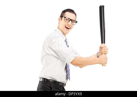 Person with a baseball bat prepared to strike Stock Photo