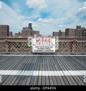 View of Brooklyn Bridge walkway, New York City, New York, USA Stock Photo