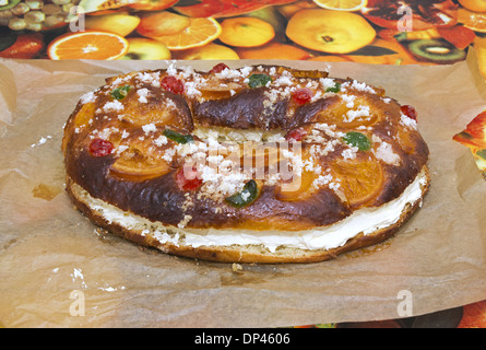 A freshly baked homemade king cake which is associated with the festival of Epiphany in the Christmas season in many countries Stock Photo
