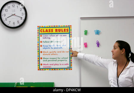 Aug 16, 2006; Boca Raton, FL, USA; New 2nd grade teacher, Paige Schildkraut goes over the classroom rules on the first day of school teaching at Addison Mizner Elementary in Boca Raton on August 16, 2006.  Mandatory Credit: Photo by J. Gwendolynne Berry/Palm Beach Post/ZUMA Press. (©) Copyright 2006 by Palm Beach Post Stock Photo