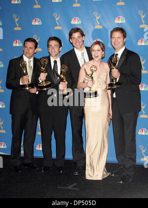 Aug 27, 2006; Los Angeles, CA, USA; Emmys 2006: STEVE CARELL, B.J. NOVAK, JOHN KRASINSKI, JENNA FISCHER and RAINN WILSON with the Outstanding Comedy award for 'The Office' in the pressroom at the 58th Annual Primetime Emmy Awards, held at the Shrine Auditorium in Los Angeles.  Mandatory Credit: Photo by Paul Fenton/ZUMA KPA. (©) Copyright 2006 by Paul Fenton Stock Photo