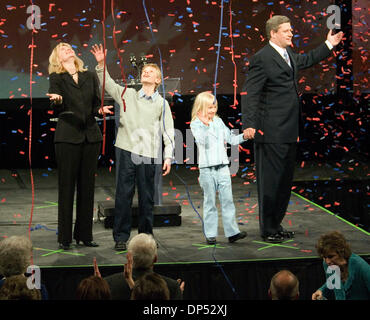 Jan 23, 2006 - CALGARY, ALBERTA, CANADA - Federal Conservative leader STEPHEN HARPER celebrates winning the Canada federal election with his wife Laureen and their kids. (Credit Image: © Heinz Ruckemann/ZUMApress.com) Stock Photo