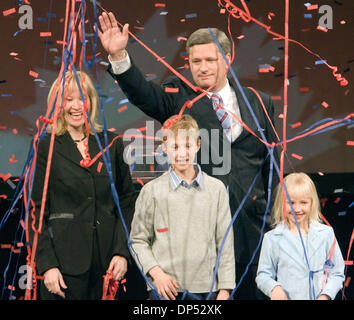 Jan 23, 2006 - CALGARY, ALBERTA, CANADA - Federal Conservative leader STEPHEN HARPER celebrates winning the Canada federal election with his wife Laureen and their kids. (Credit Image: © Heinz Ruckemann/ZUMApress.com) Stock Photo