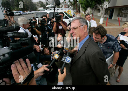 Aug 30, 2006; Camp Pendleton, CA, USA; Retired USMC Brig. Gen. DAVID BRAHMS, now a Carlsbad lawyer and defense lawyer for Marine Lance Cpl. Robert Pennington, one of the accused Marines, speaks to a large amount of the press gathered outside the nearby Media Center that were waiting for the Article 32 Investigation hearings to begin. He said he was here to observe the hearings of t Stock Photo