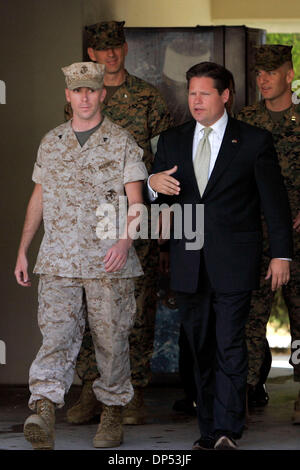 Aug 30, 2006; Camp Pendleton, CA, USA; Marine Cpl. MARSHALL MAGINCALDA, front left, walks from a building to another nearby building where his 9:00 a.m. Article 32 Investigation hearing will occur. Next to him is his lawyer JOSEPH LOW. Behind are other members of his defense team. Mandatory Credit: Photo by Charlie Neuman/SDU-T/ZUMA Press. (©) Copyright 2006 by SDU-T Stock Photo